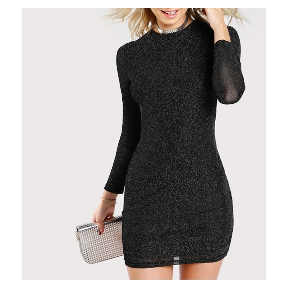 MBM Unlimited Dresses & Skirts - Black Silver Glitter Long Sleeve Bodycon Dress